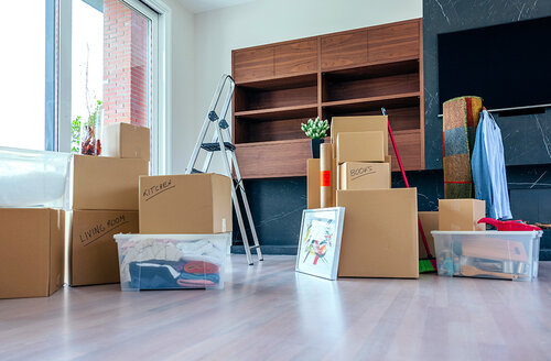Image of moving boxes in an apartment